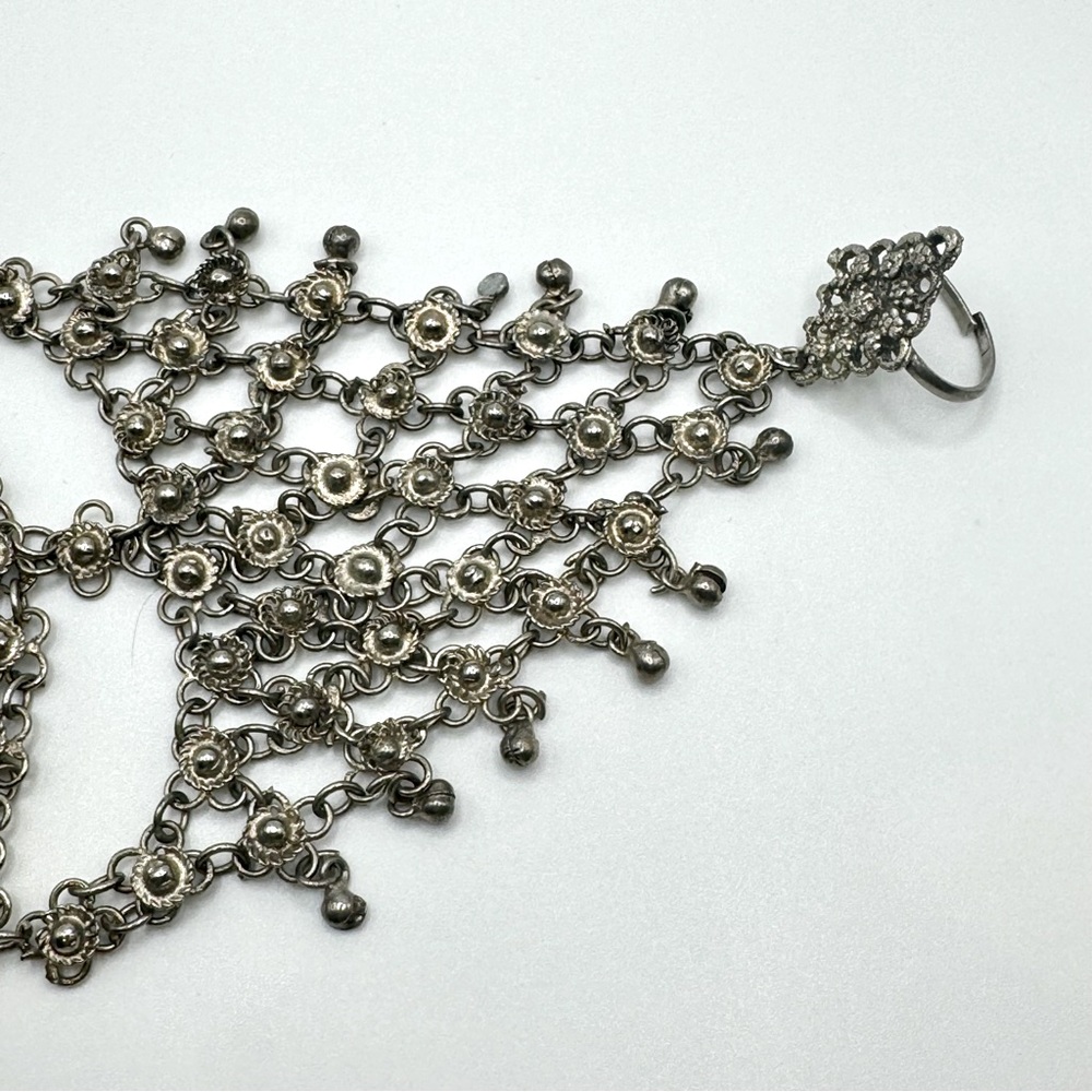 Vintage 80s Chain Mail Boho Goth Bracelet Hand Jewelry - Picture 2 of 5